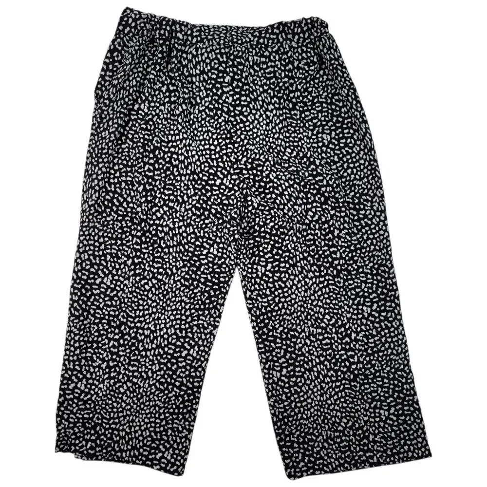 Michael Kors Women’s Cropped Pants Size L Black White Animal Print Drawstring